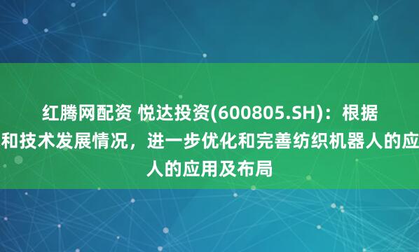 红腾网配资 悦达投资(600805.SH)：根据生产需求和技术发展情况，进一步优化和完善纺织机器人的应用及布局